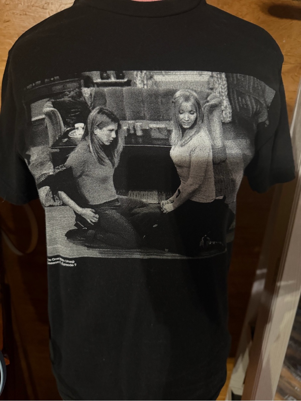 Black Graphic Crewneck T-Shirt with Monochrome Photo Print
